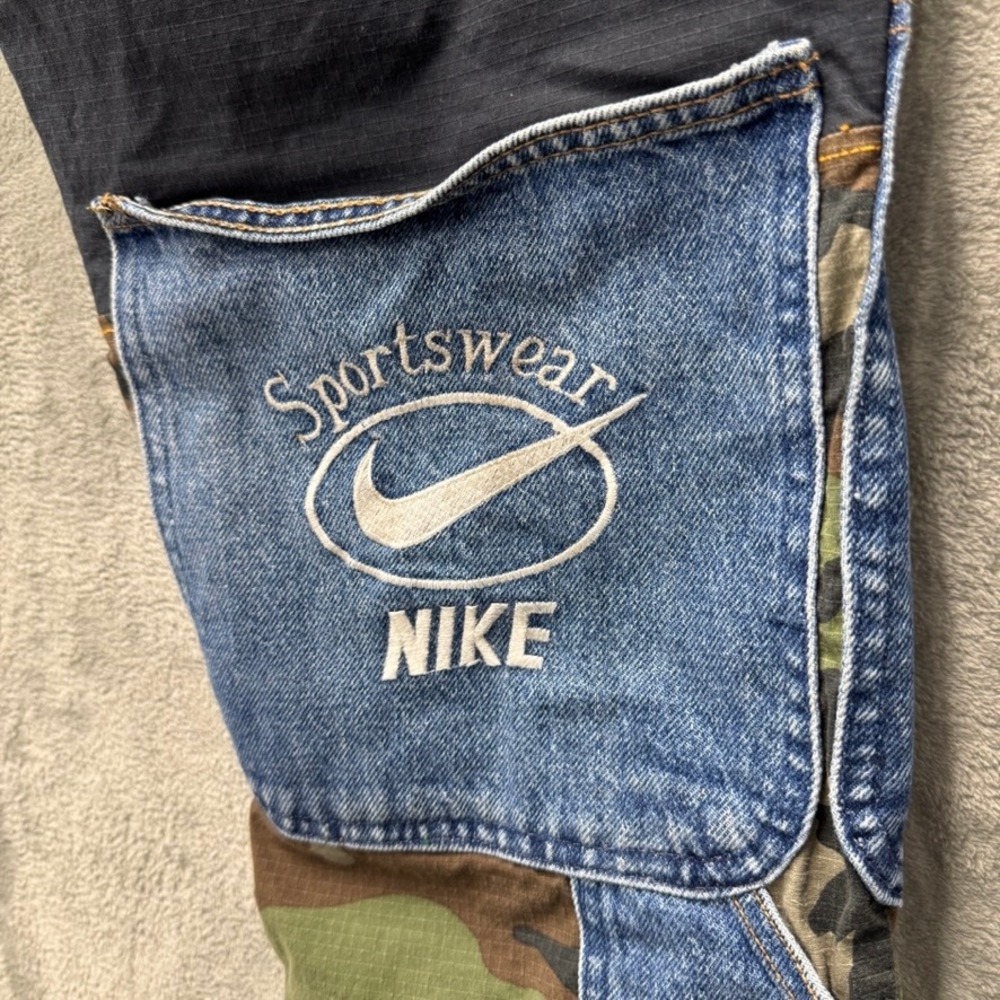 Nike SB Patchwork Ripstop Cargo Pants Camo Denim Navy Skateboarding Mens 30-32 - Picture 13 of 14